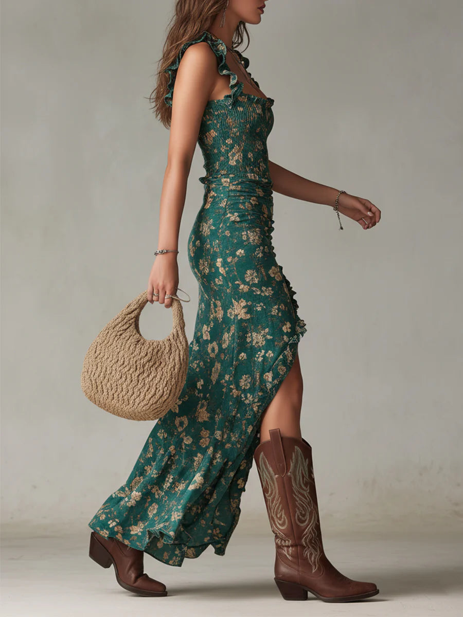 Juniper | Bohemian Ruffle-Sleeve Printed Maxi Dress