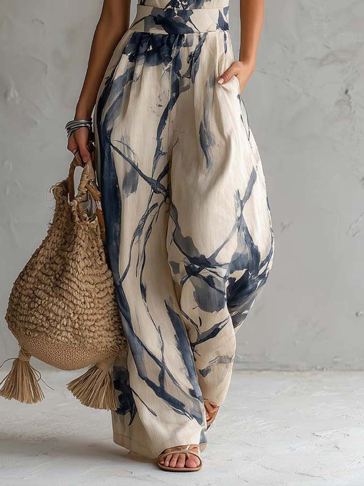 Juno | Ink-Wash Halter Wide-Leg Jumpsuit