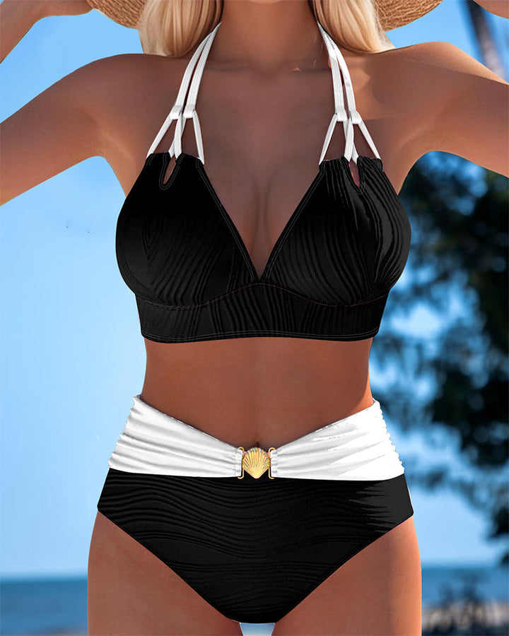 Lily | High Waisted Double Strap Swimsuit with Contrast Colour