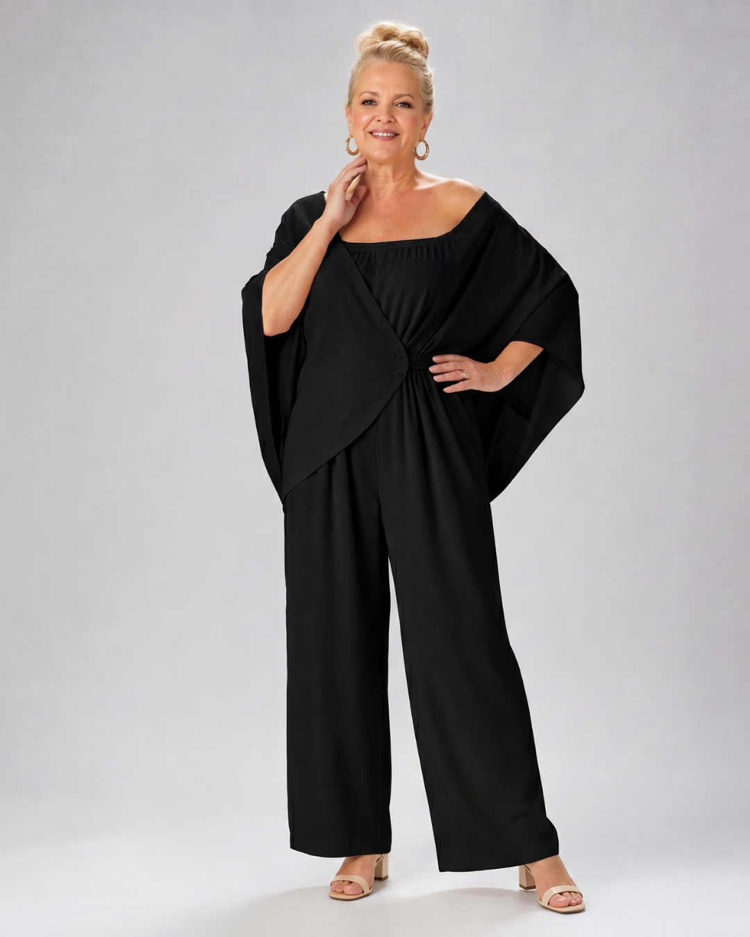 Vemrina | Draped Off Shoulder Top And Wide Leg Pants Set