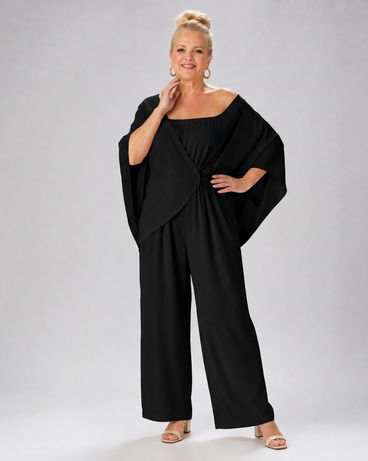 Vemrina | Draped Off Shoulder Top And Wide Leg Pants Set