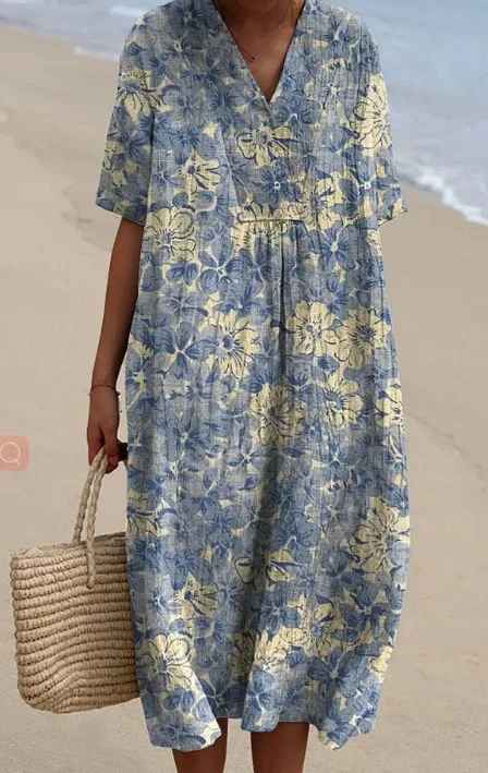 Margaret | Vibrant Floral Garden Print Flowy Dress