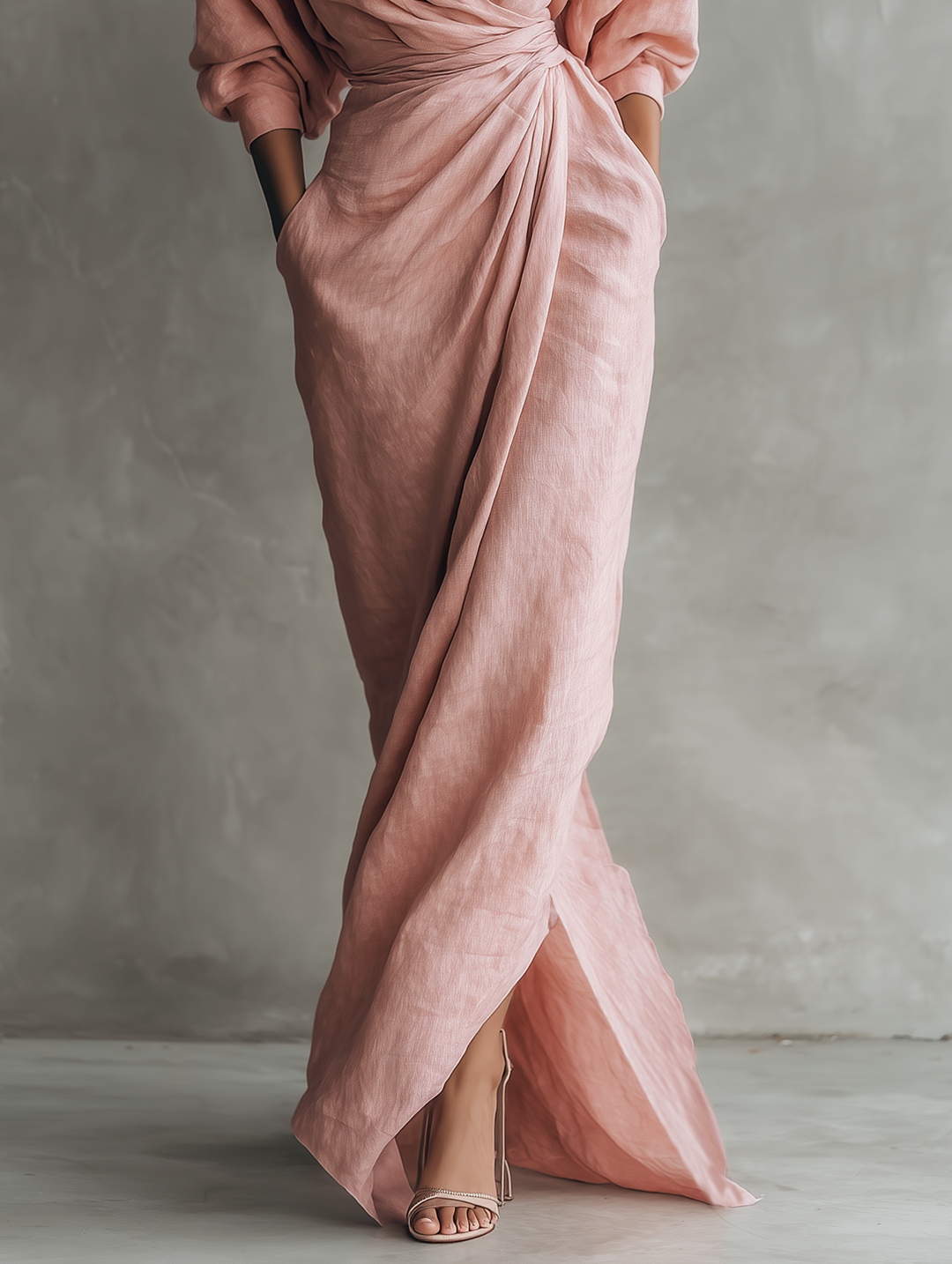Pink Minimalist Maxi Dress with V-Neck for Women