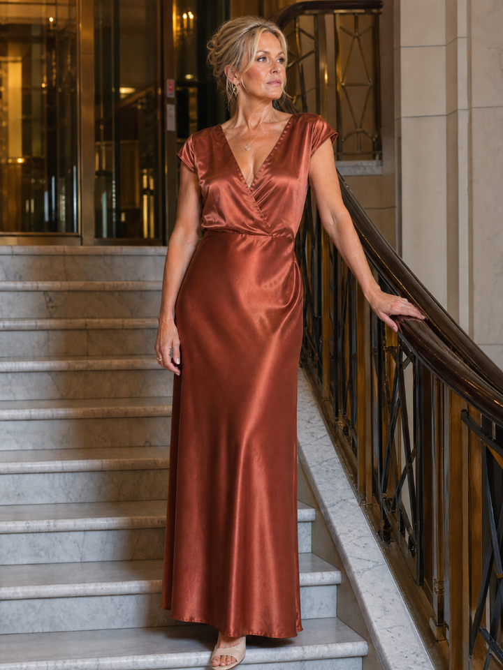 Samouse Cap Sleeve Wrap Bodice Maxi Dress