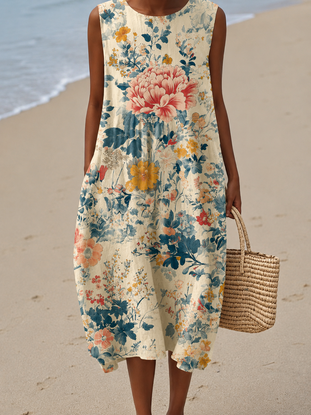 Claire | Sleeveless Printed Midi Casual Dress