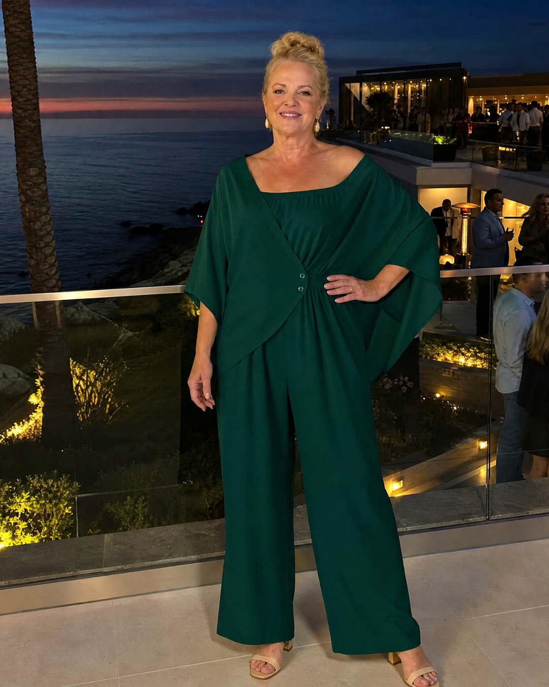 Vemrina | Draped Off Shoulder Top And Wide Leg Pants Set