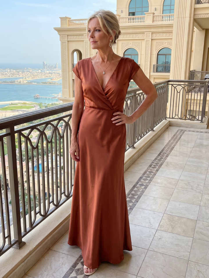 Samouse Cap Sleeve Wrap Bodice Maxi Dress