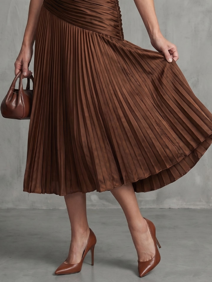 Theodora | Pleated Waist Stripe Midi Dress