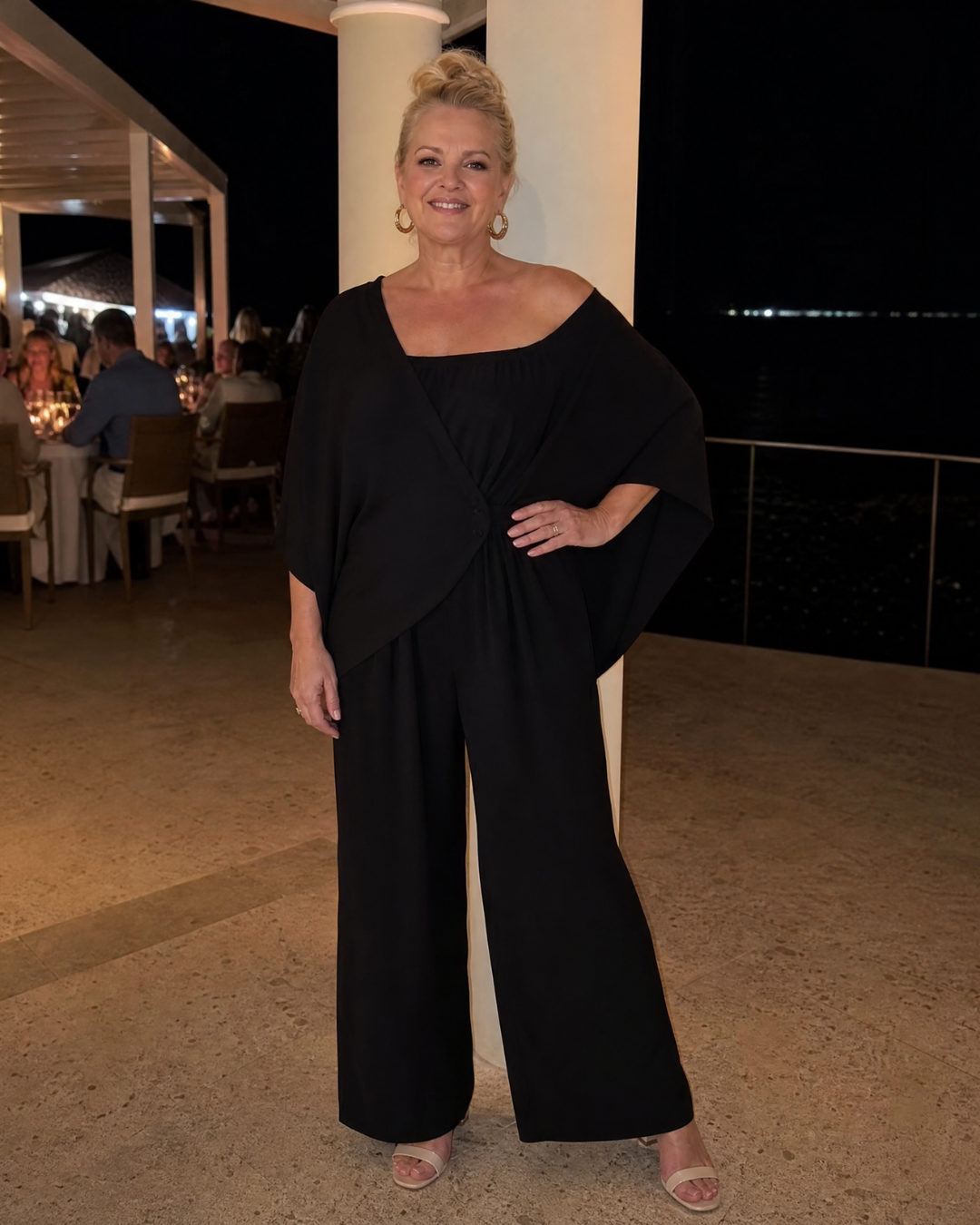Vemrina | Draped Off Shoulder Top And Wide Leg Pants Set