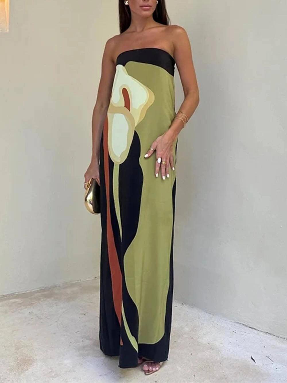 Joan | Coastal Chic Strapless Printed Maxi Party Dress