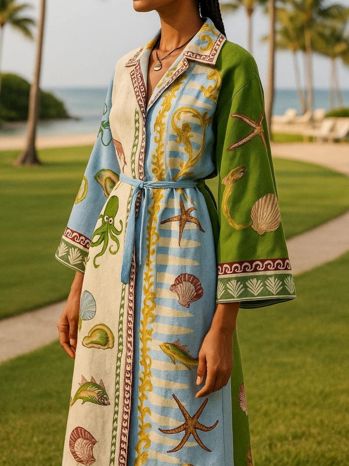 Sandra | Belted Printed Twill Midi Shirt Dress Dress