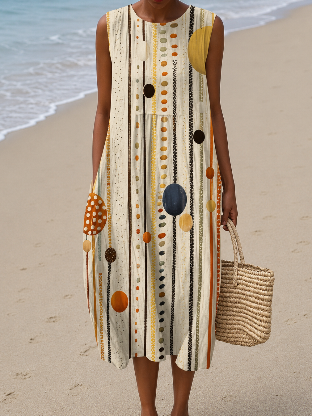 Hazel | Sleeveless Printed Midi Casual Dress