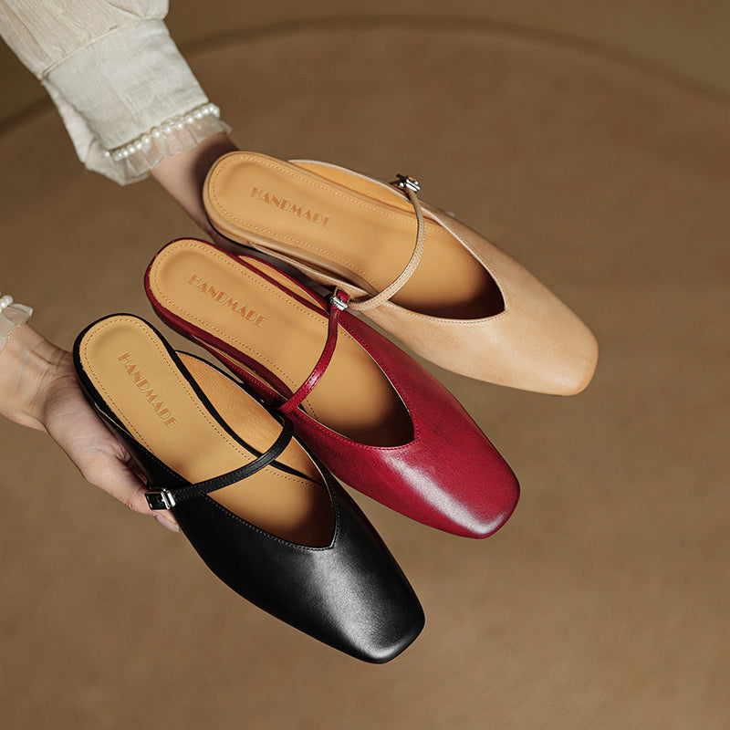 Miral | Square-Toe Mary Jane Flat Mules