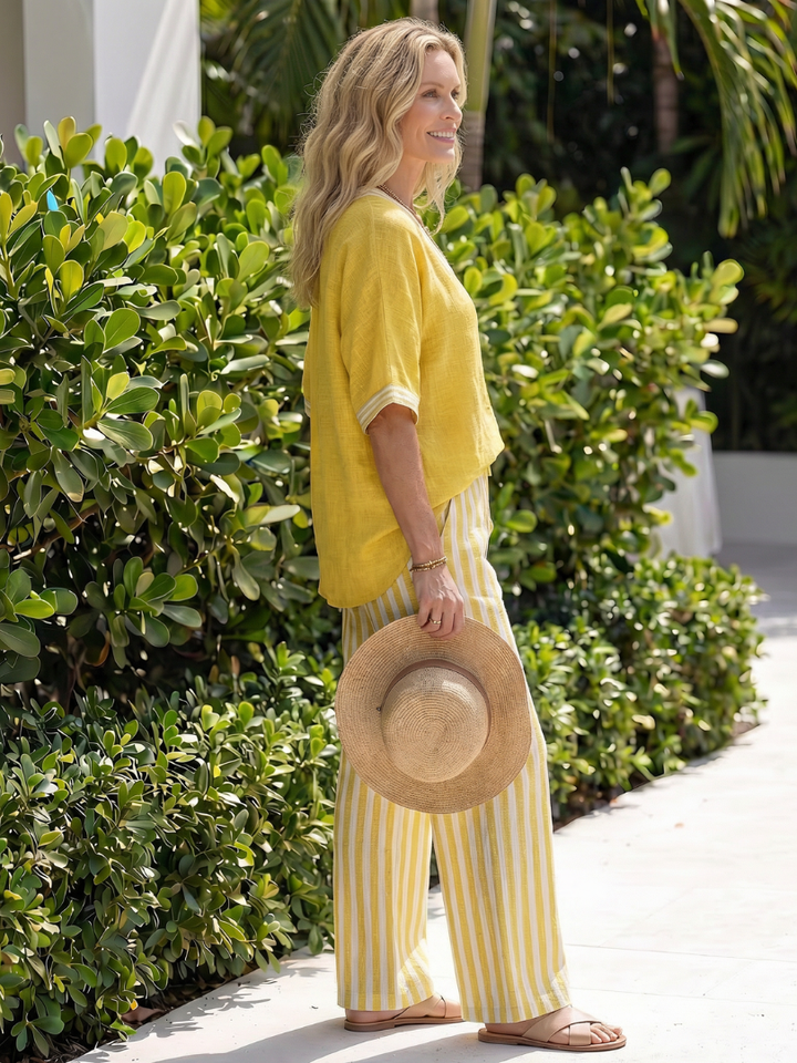 Wren | Contrast V-Neck Tunic Stripe Trouser Set