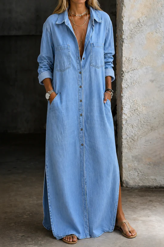 Zella | Relaxed Button Front Maxi Shirt Dress