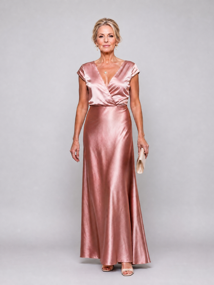 Samouse Cap Sleeve Wrap Bodice Maxi Dress