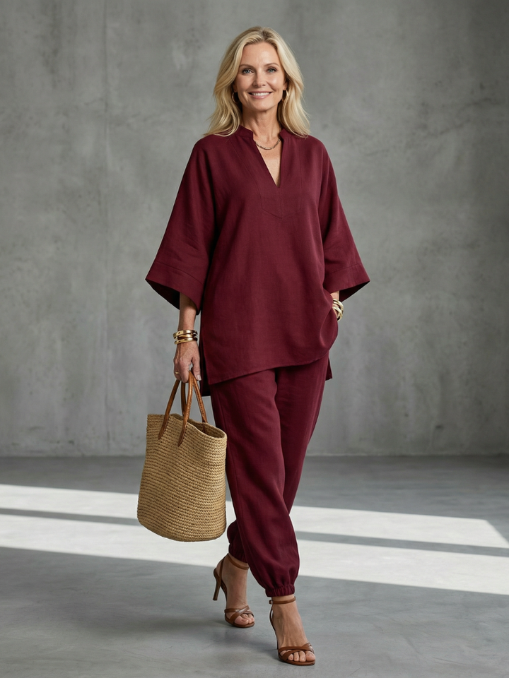 Georgiana | V-Neck Tunic Gathered Trouser Set