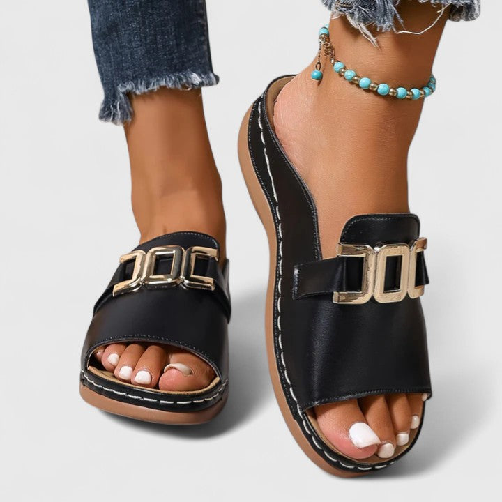 Solene | Buckle Accent Comfort Slide Sandals