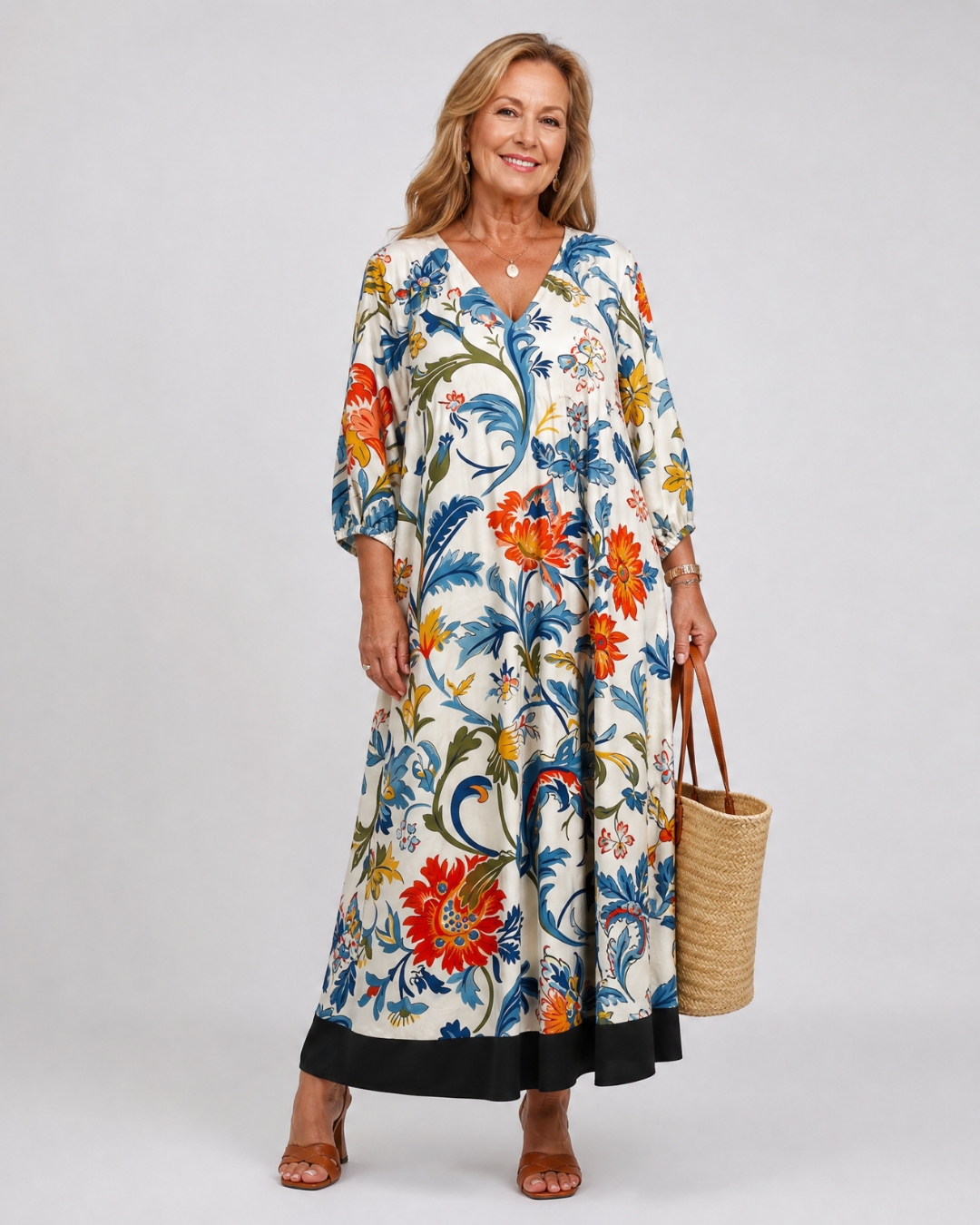 Avenelle | Botanical Scroll Print Everyday Pocket Midi Dress