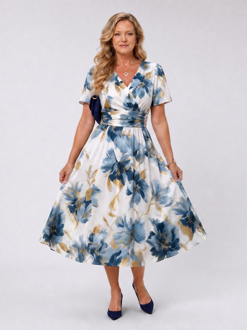 Evans | Floral Print Short Sleeve Wrap Midi Dress