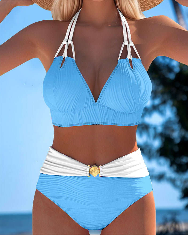 Lily | High Waisted Double Strap Swimsuit with Contrast Colour