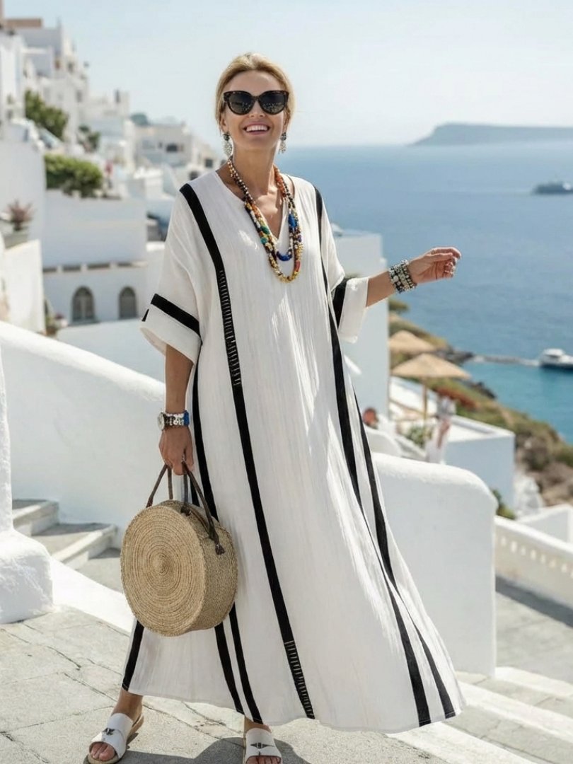 Elvienne | Short Sleeve Colour Block Striped Maxi Dress