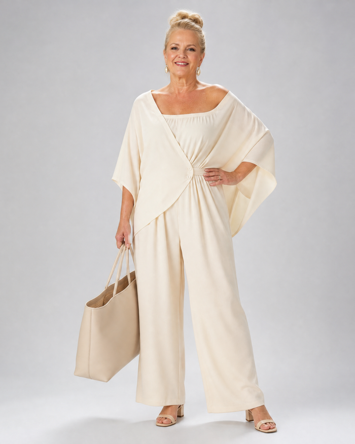 Vemrina | Draped Off Shoulder Top And Wide Leg Pants Set