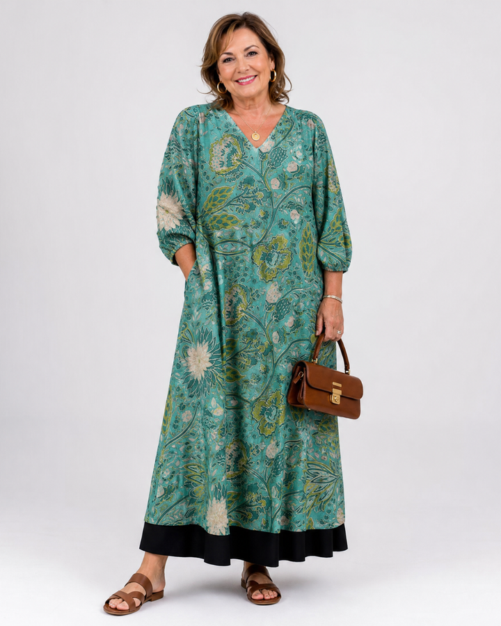 Siseman | Botanical Vine Print Relaxed Pocket Midi Dress