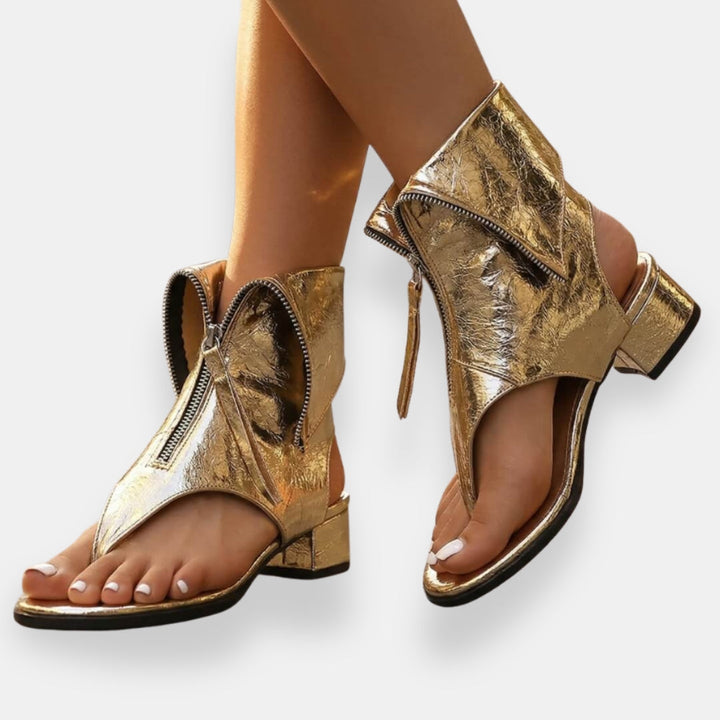 Nicole | Metallic Zip-Up Sandals