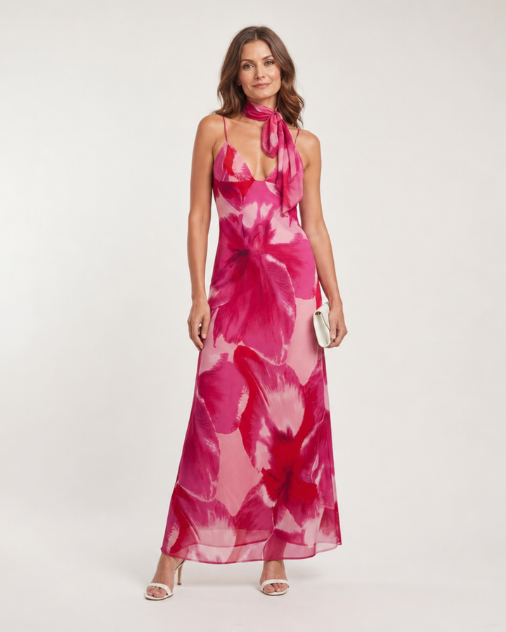 Najem | Watercolor Print Sleeveless Deep V Midi Dress