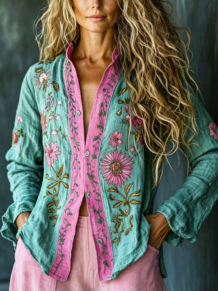 Eloise | Retro Embroidered Floral Shirt