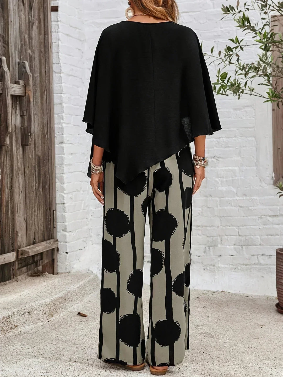 Calliope | Asymmetrical Cape Top &amp; Wide-Leg Pants Set