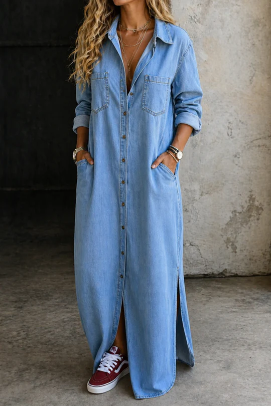 Zella | Relaxed Button Front Maxi Shirt Dress