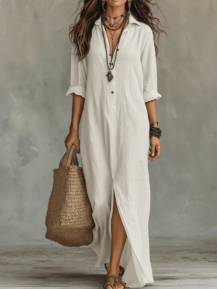 Soline | Loose Black Maxi Dress with Buttons