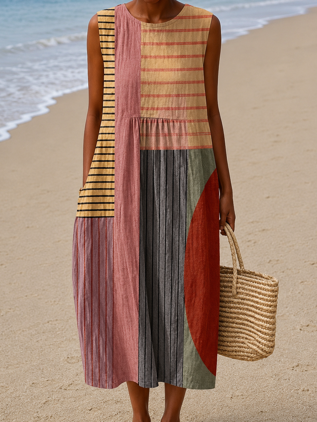 Jasmine | Sleeveless Printed Beach Midi Dress Loose