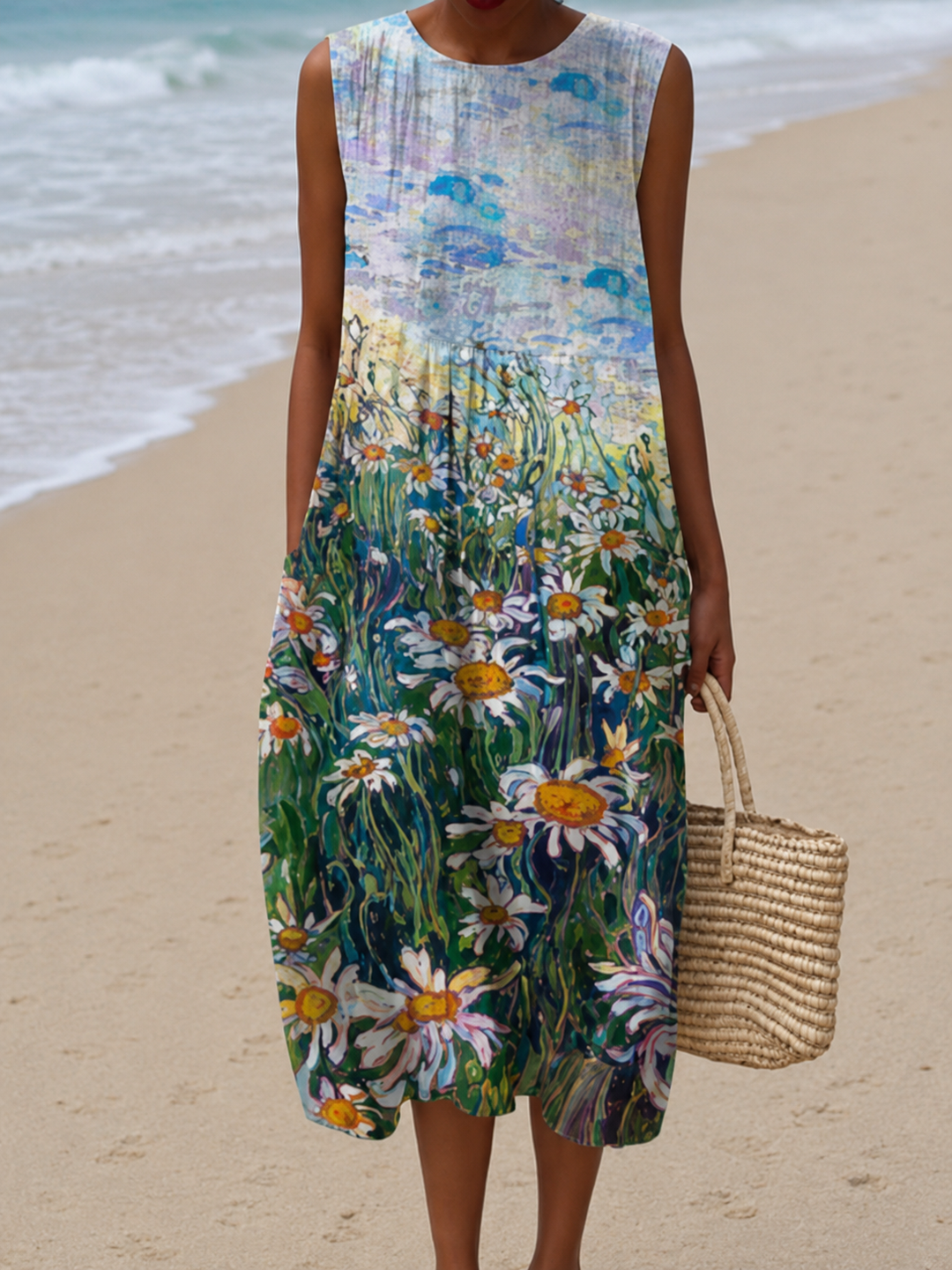 Kennedy | Sleeveless Printed Beach Midi Dress Loose