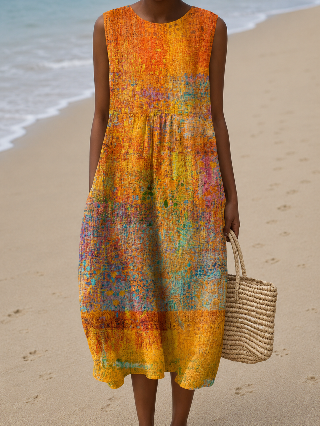 Leah | Sleeveless Printed Midi Casual Dress