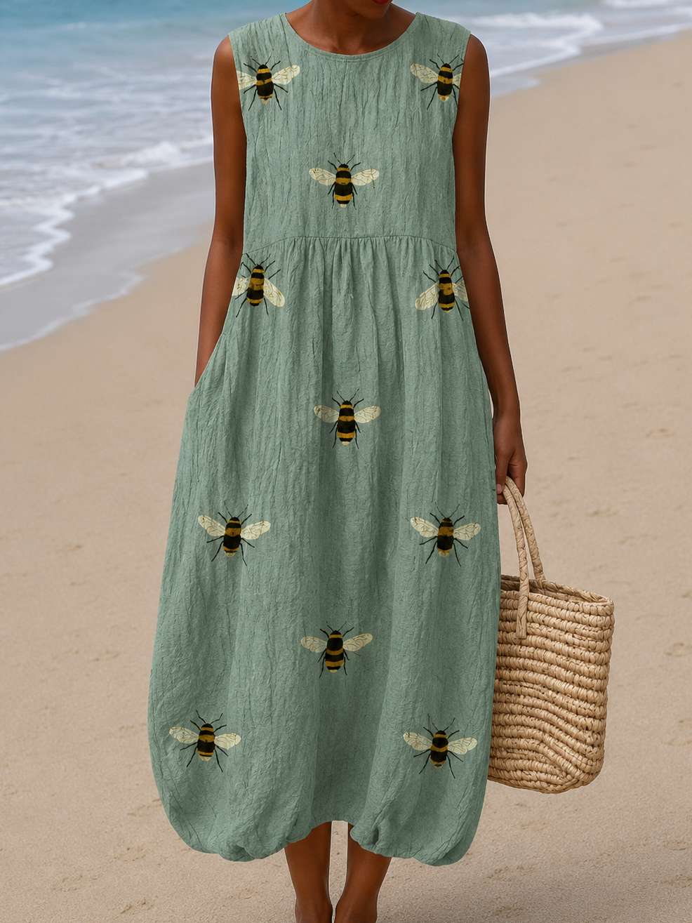 Mackenzie | Sleeveless Printed Beach Midi Dress Loose