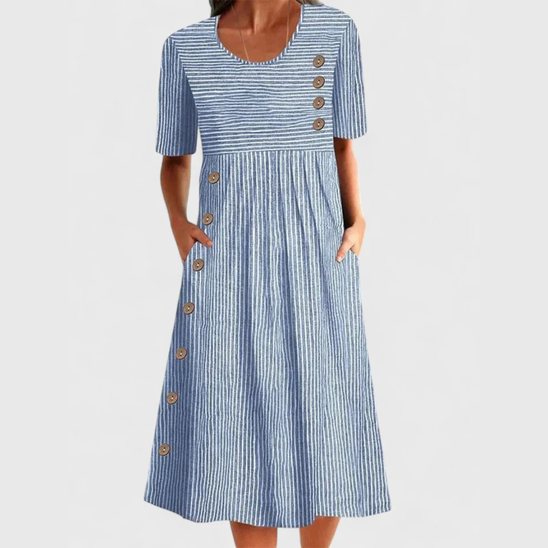 Nadine | Striped Button Accent Midi Dress