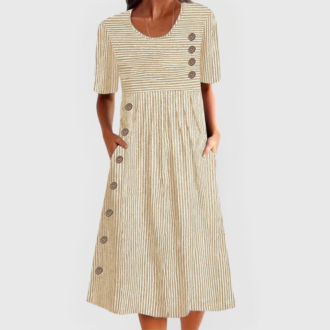 Nadine | Striped Button Accent Midi Dress