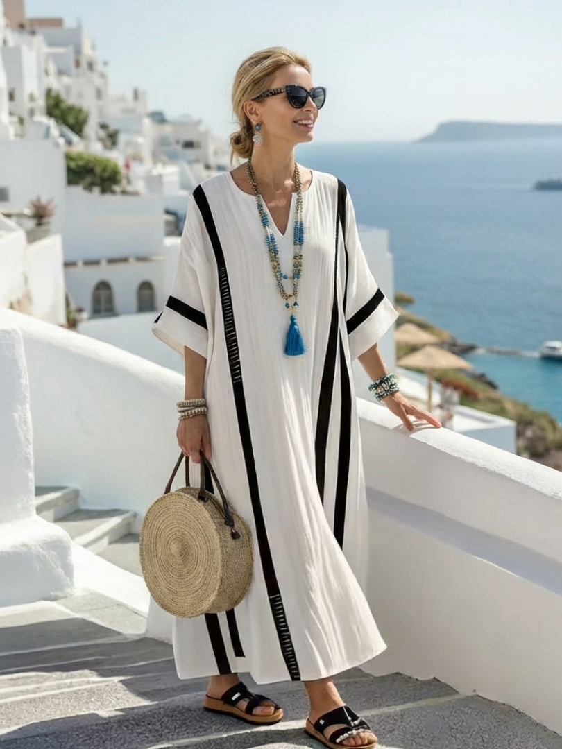 Elvienne | Short Sleeve Colour Block Striped Maxi Dress
