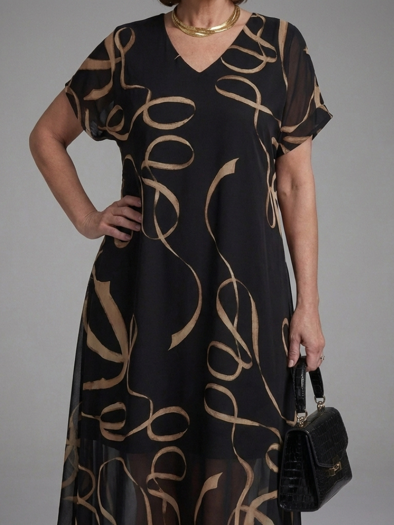 Adria | Short Sleeve Abstract Midi Dress