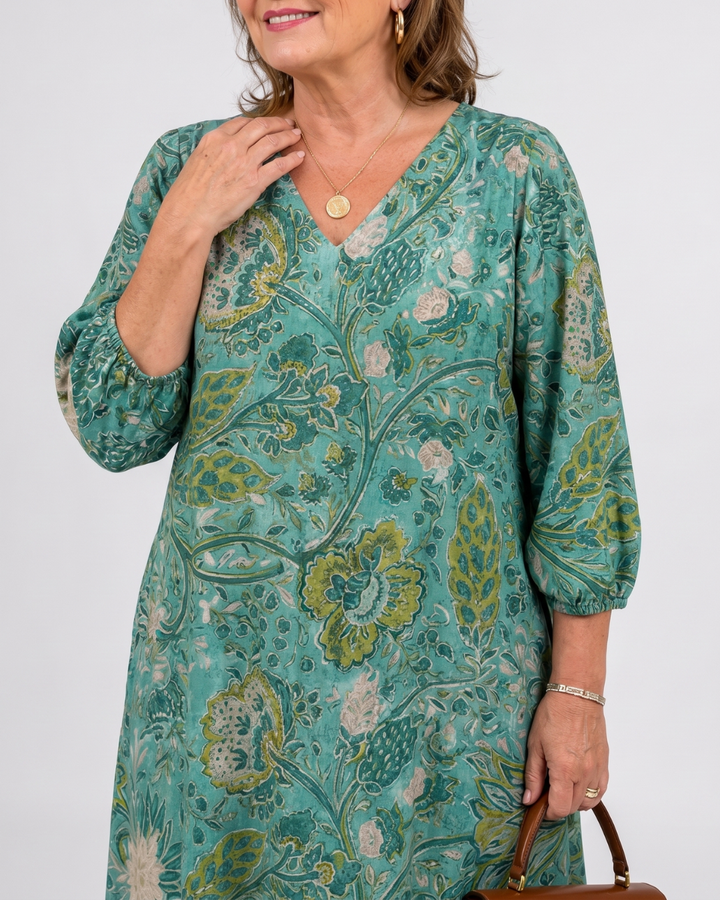 Siseman | Botanical Vine Print Relaxed Pocket Midi Dress
