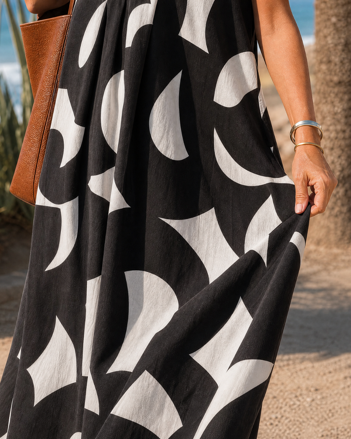 Verain | Abstract Print V-Neck Flowing Midi Dress