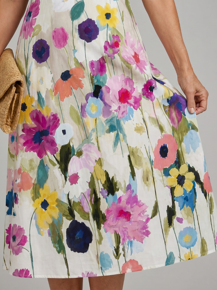 Flory | Floral Print Sleeveless Round Neck Midi Dress