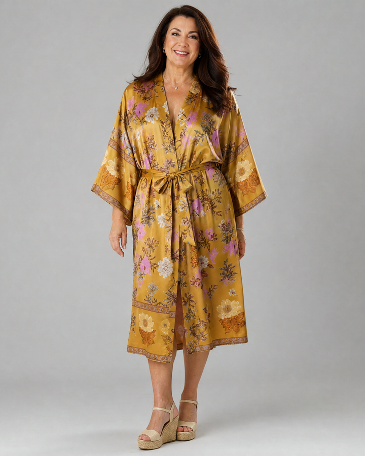 Miralyn | Floral Satin Wrap Lounge Robe