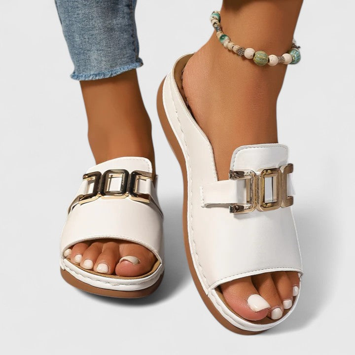 Solene | Buckle Accent Comfort Slide Sandals