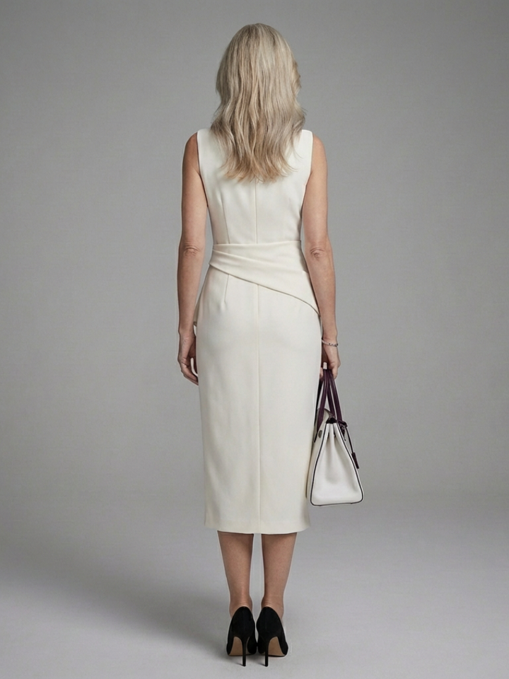 Lunara | Sleeveless Asymmetric Draped Midi Dress