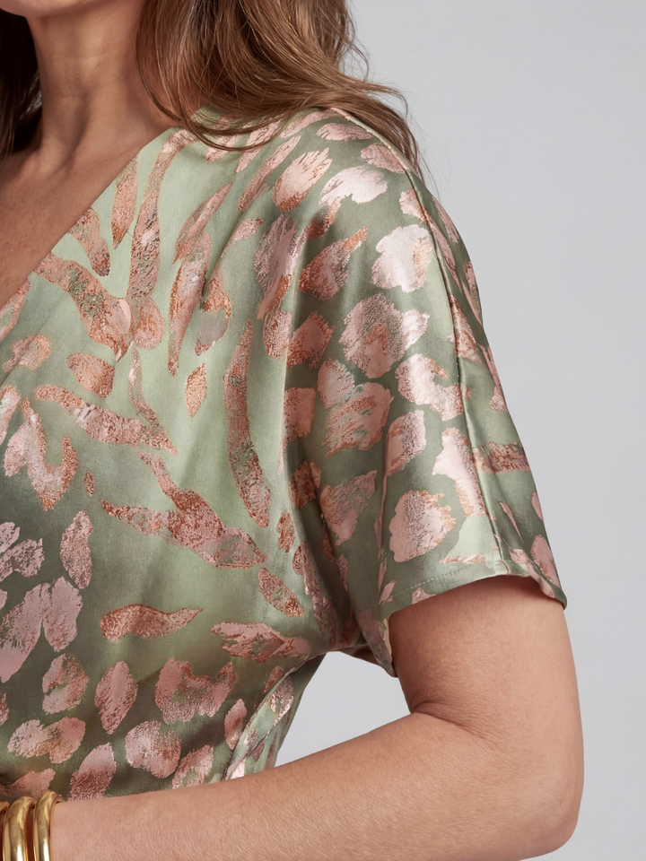 Charlotte | Abstract Print V-Neck Twist Waist Midi Dress