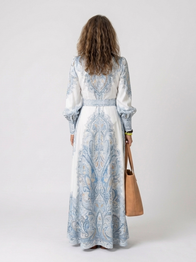 Sierra | High Neck Printed Long Sleeve Maxi Dress